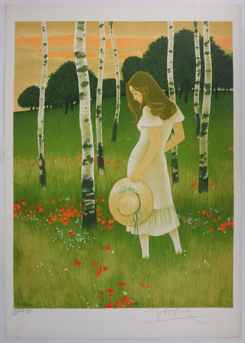 Yves GANNE : Femme au chapeau, Lithographie originale signée