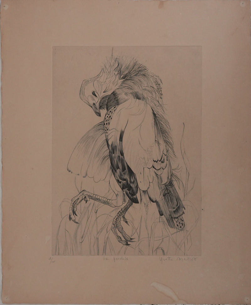 Yvette MELLIER : La perdrix, Gravure originale signée