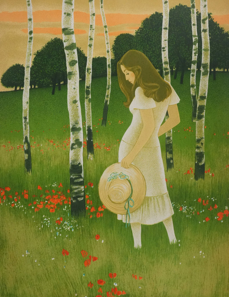 Yves GANNE : Femme au chapeau, Lithographie originale signée