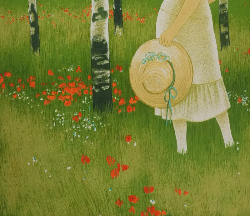 Yves GANNE : Femme au chapeau, Lithographie originale signée