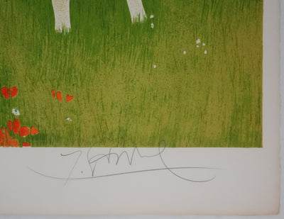 Yves GANNE : Femme au chapeau, Lithographie originale signée