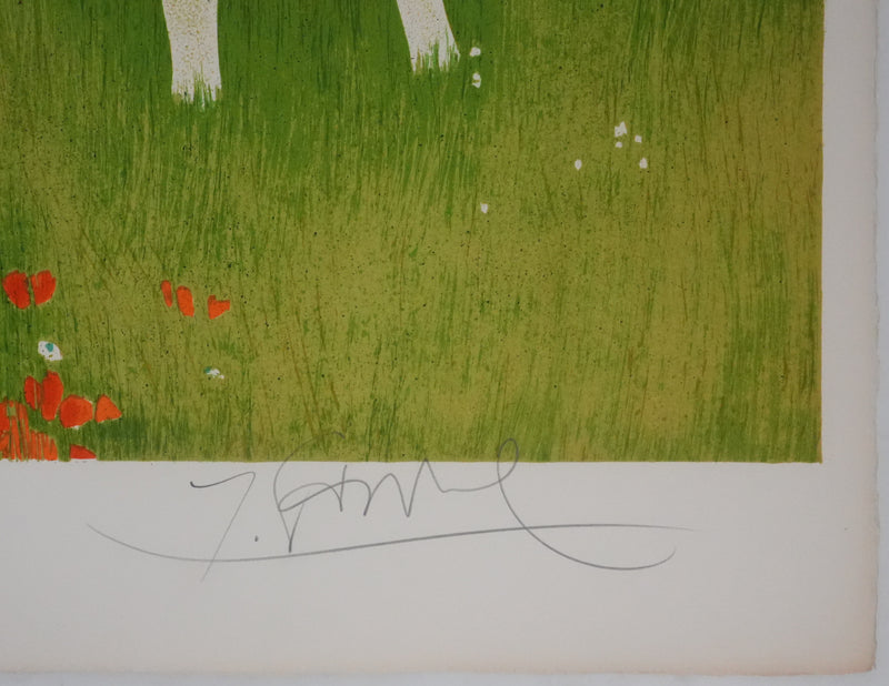 Yves GANNE : Femme au chapeau, Lithographie originale signée