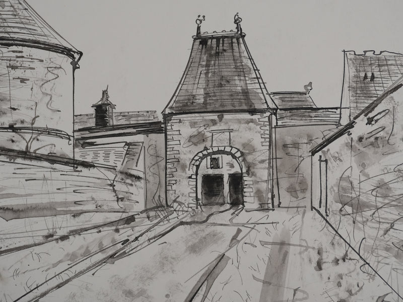 Jacques BIRR : La ferme du château, Dessin original signé