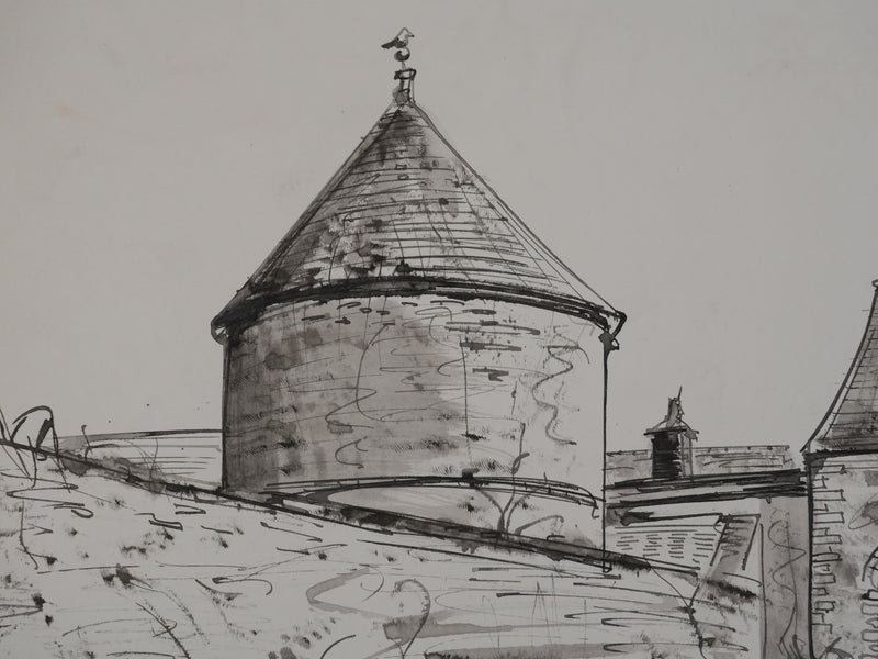 Jacques BIRR : La ferme du château, Dessin original signé