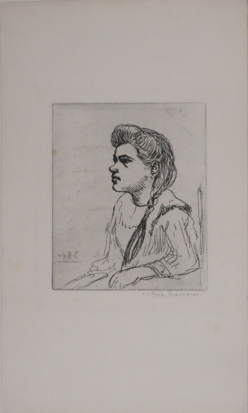 Joseph-Victor ROUX-CHAMPION : Jeune fille à la tresse, Gravure ...