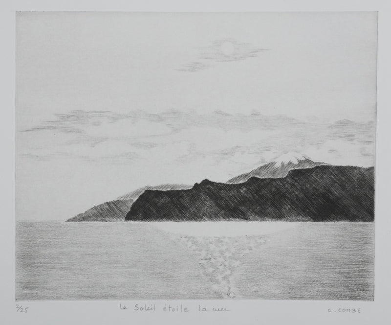 Camille COMBE : Le soleil étoile la mer, Gravure originale signée