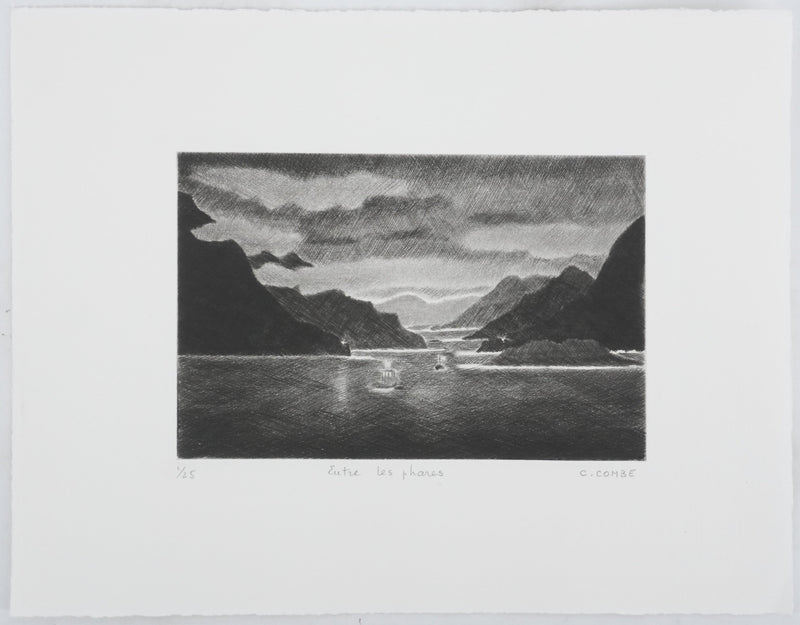 Camille COMBE : Entre les phares, Gravure originale signée