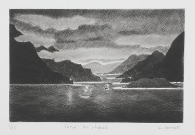 Camille COMBE : Entre les phares, Gravure originale signée