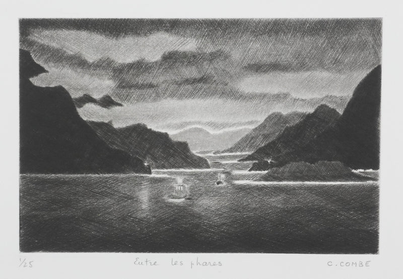 Camille COMBE : Entre les phares, Gravure originale signée