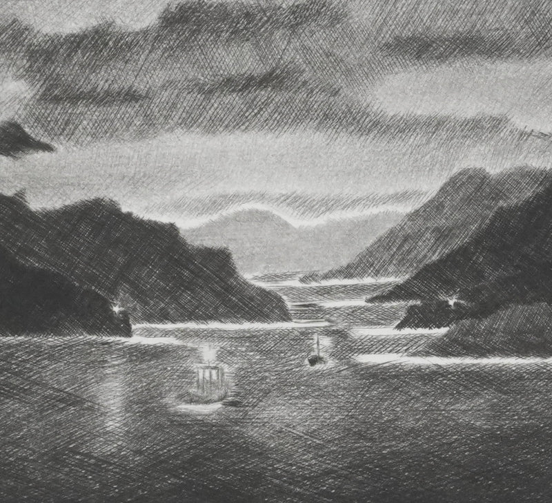 Camille COMBE : Entre les phares, Gravure originale signée