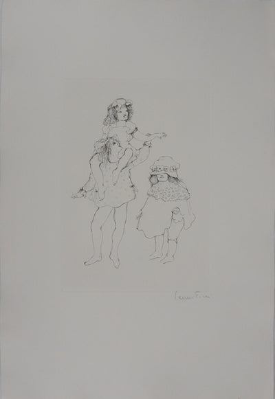 Léonor FINI : Les petites filles jouant (noir), Gravure originale signée
