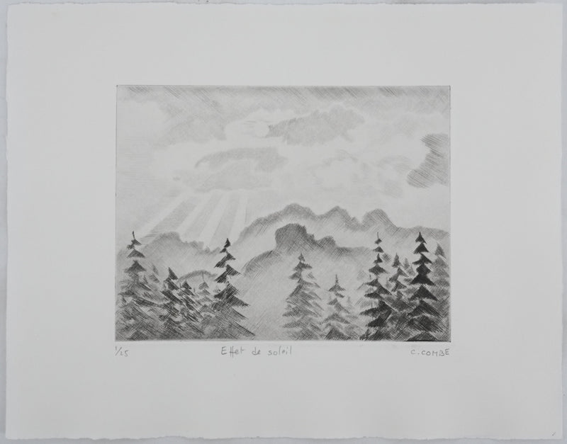 Camille COMBE : Effet de soleil, Gravure originale signée