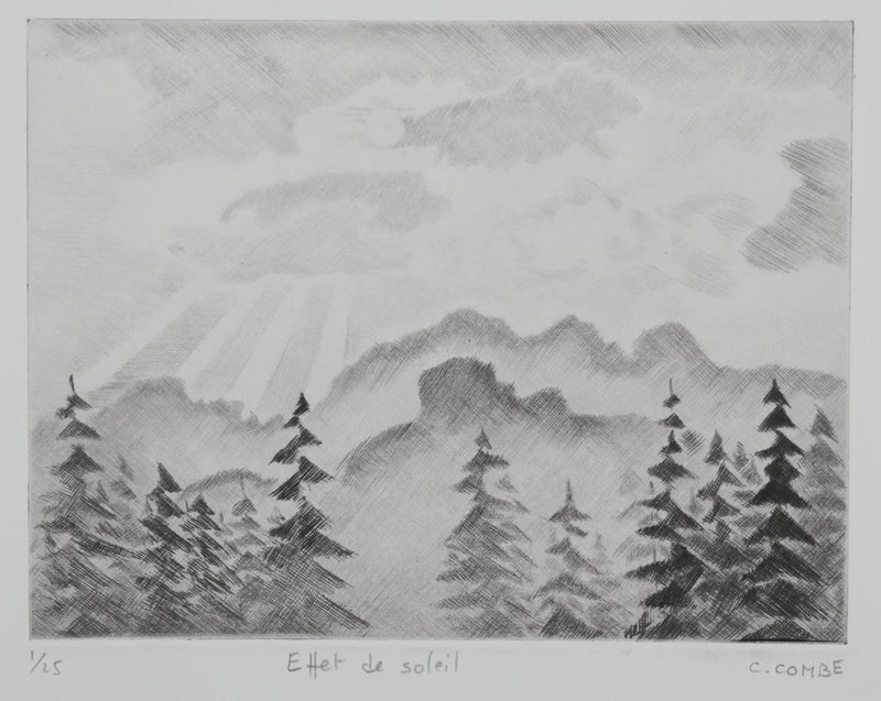 Camille COMBE : Effet de soleil, Gravure originale signée