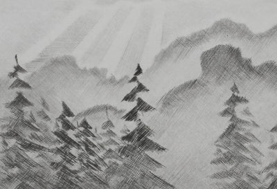 Camille COMBE : Effet de soleil, Gravure originale signée