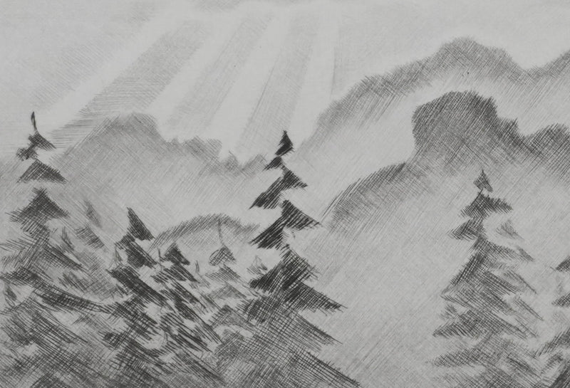 Camille COMBE : Effet de soleil, Gravure originale signée
