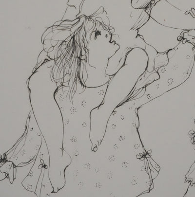 Léonor FINI : Les petites filles jouant (noir), Gravure originale signée