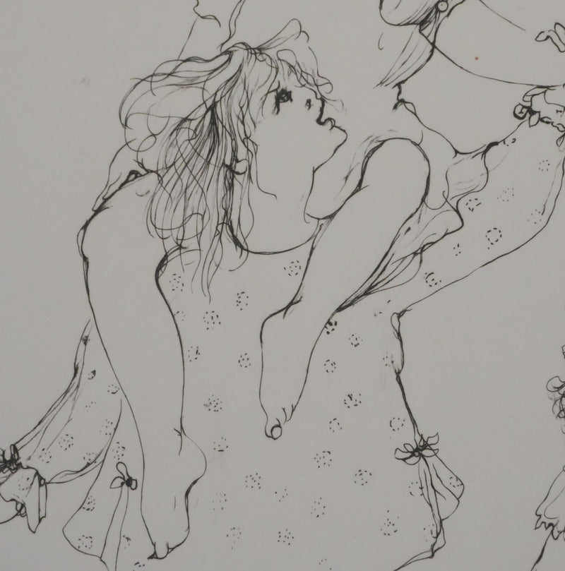 Léonor FINI : Les petites filles jouant (noir), Gravure originale signée