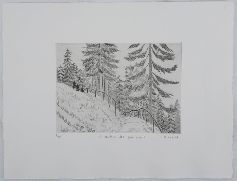 Camille COMBE : Le sentier des gentianes, Gravure originale signée