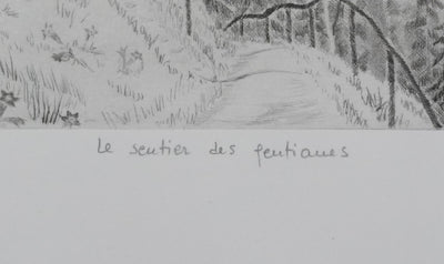 Camille COMBE : Le sentier des gentianes, Gravure originale signée