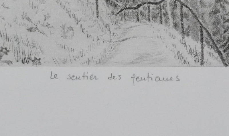Camille COMBE : Le sentier des gentianes, Gravure originale signée