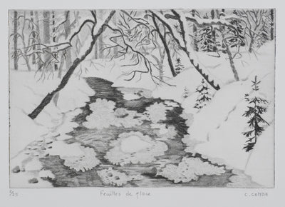 Camille COMBE : Feuilles de glace, Gravure originale signée