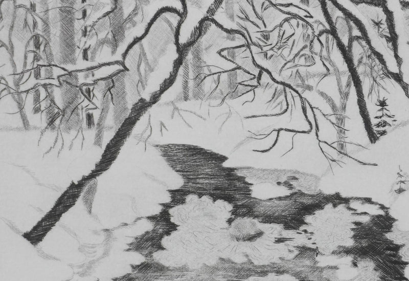 Camille COMBE : Feuilles de glace, Gravure originale signée