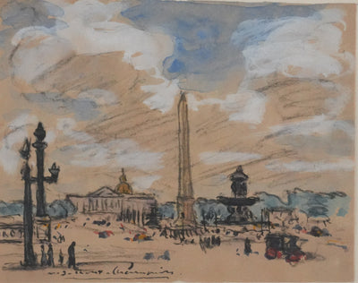Joseph-Victor ROUX-CHAMPION : Paris, Vue de la Place de la Concorde, Aquarelle originale signée