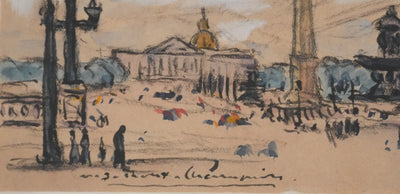 Joseph-Victor ROUX-CHAMPION : Paris, Vue de la Place de la Concorde, Aquarelle originale signée