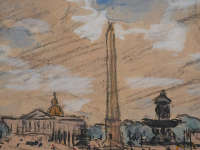Joseph-Victor ROUX-CHAMPION : Paris, Vue de la Place de la Concorde, Aquarelle originale signée