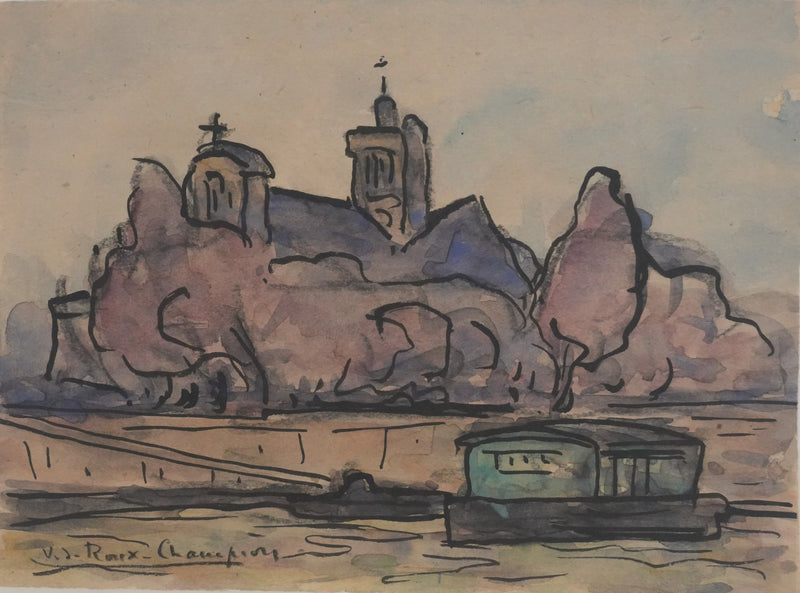 Joseph-Victor ROUX-CHAMPION : Paris, Vue depuis la Seine sur l&