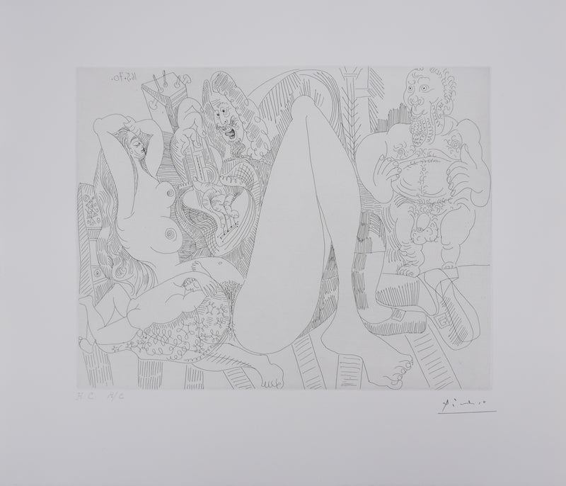 Pablo PICASSO : Les 156, Plaisanterie sur une série de peintures célèbres de Titien…, Gravure originale signée