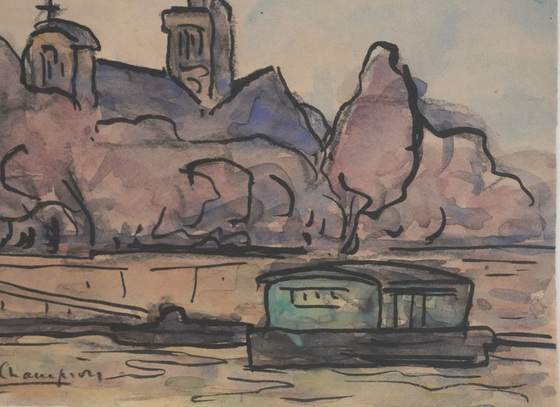 Joseph-Victor ROUX-CHAMPION : Paris, Vue depuis la Seine sur l&