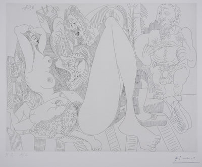 Pablo PICASSO : Les 156, Plaisanterie sur une série de peintures célèbres de Titien…, Gravure originale signée