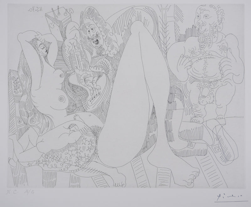 Pablo PICASSO : Les 156, Plaisanterie sur une série de peintures célèbres de Titien…, Gravure originale signée