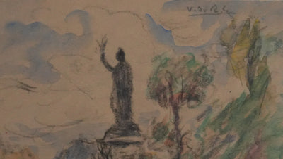 Joseph-Victor ROUX-CHAMPION : Paris, Promenade à la Place de la Bastille, Aquarelle originale signée