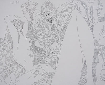 Pablo PICASSO : Les 156, Plaisanterie sur une série de peintures célèbres de Titien…, Gravure originale signée