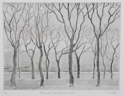Camille COMBE : Promenade au bord de la mer, Gravure originale signée