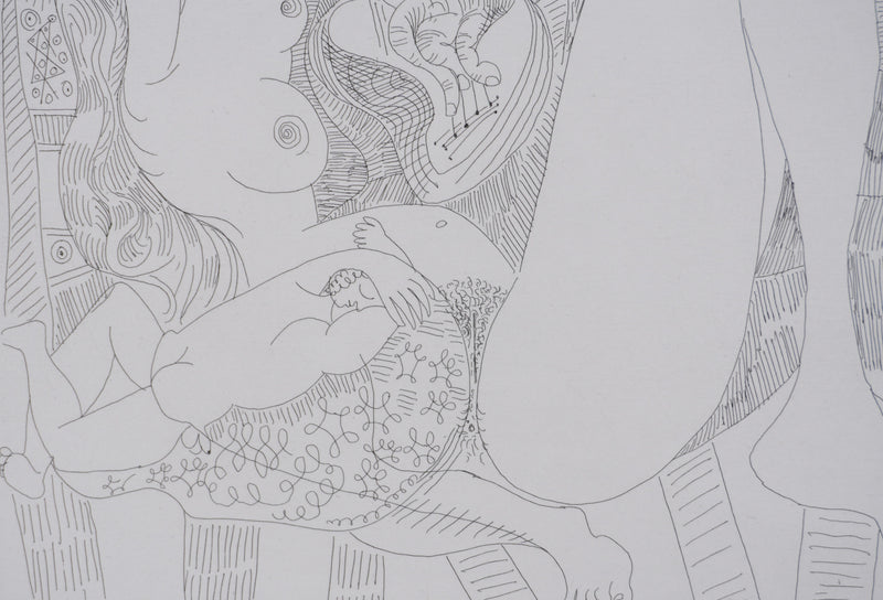 Pablo PICASSO : Les 156, Plaisanterie sur une série de peintures célèbres de Titien…, Gravure originale signée