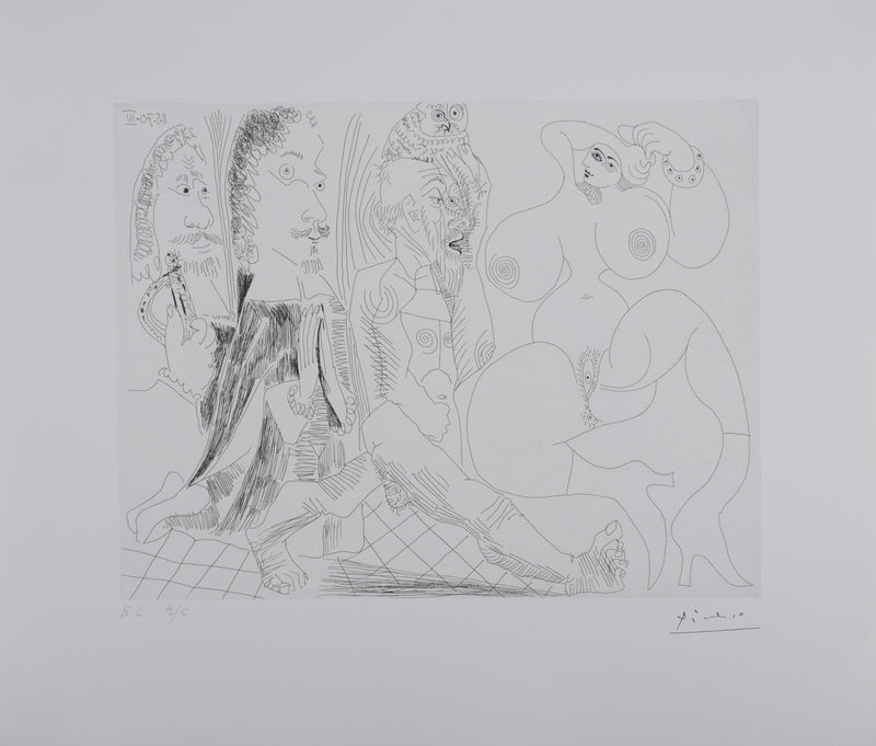 Pablo PICASSO : Les 156, Mousquetaire, abbé en prière…, Gravure originale signée