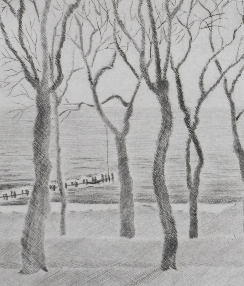 Camille COMBE : Promenade au bord de la mer, Gravure originale signée