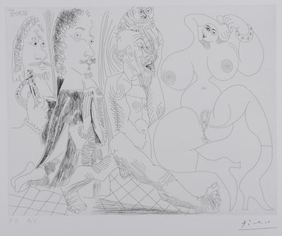 Pablo PICASSO : Les 156, Mousquetaire, abbé en prière…, Gravure originale signée