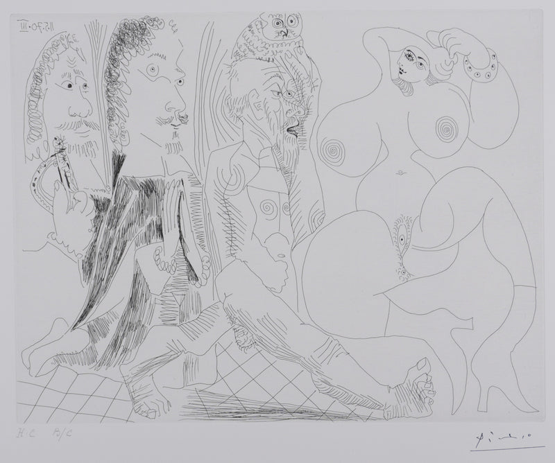 Pablo PICASSO : Les 156, Mousquetaire, abbé en prière…, Gravure originale signée