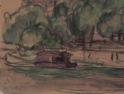 Joseph-Victor ROUX-CHAMPION : Paris, L'Hôtel de Ville depuis le Quai aux fleurs, Aquarelle originale signée