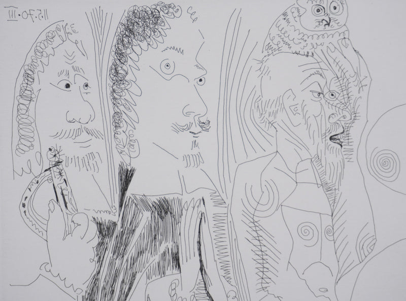Pablo PICASSO : Les 156, Mousquetaire, abbé en prière…, Gravure originale signée