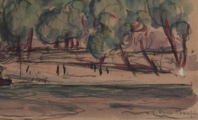 Joseph-Victor ROUX-CHAMPION : Paris, L'Hôtel de Ville depuis le Quai aux fleurs, Aquarelle originale signée