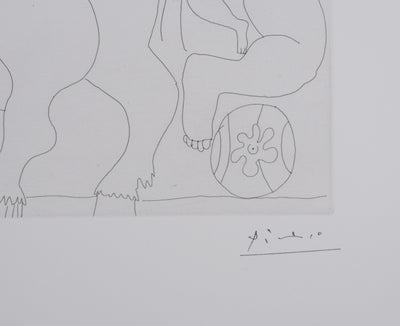 Pablo PICASSO : Les 156, Dompteur, écuyère-jument ailée, et acrobate à la boule, Gravure originale signée