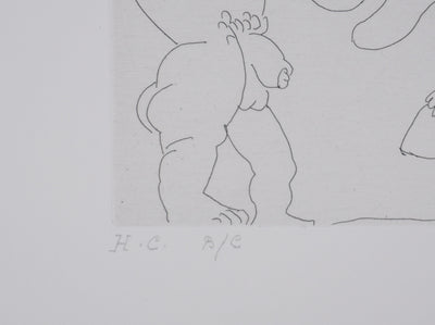 Pablo PICASSO : Les 156, Dompteur, écuyère-jument ailée, et acrobate à la boule, Gravure originale signée