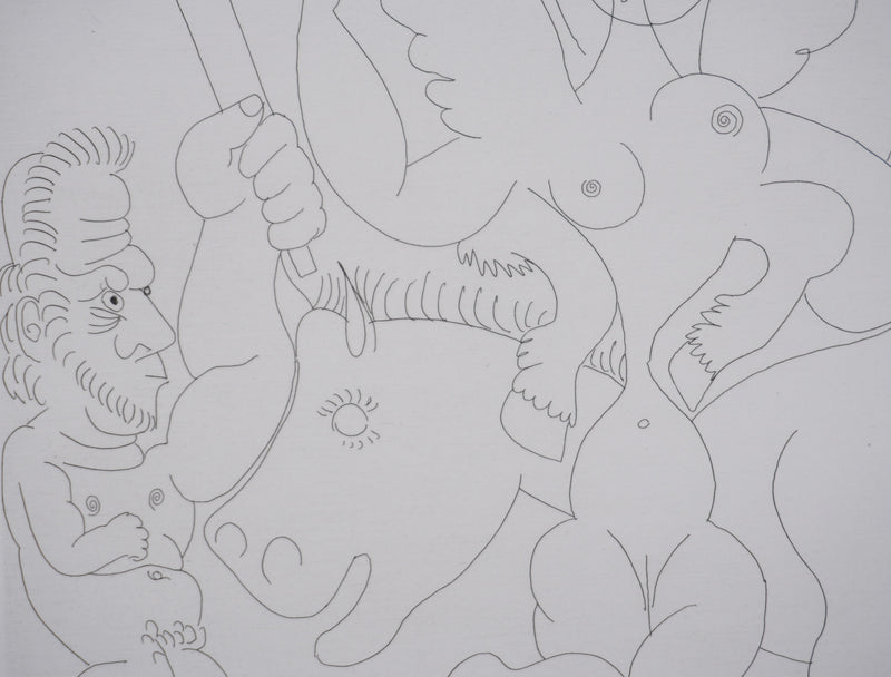 Pablo PICASSO : Les 156, Dompteur, écuyère-jument ailée, et acrobate à la boule, Gravure originale signée