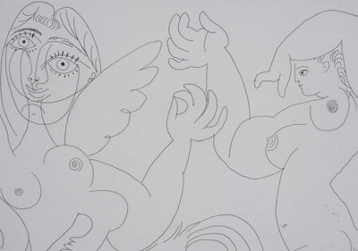 Pablo PICASSO : Les 156, Dompteur, écuyère-jument ailée, et acrobate à la boule, Gravure originale signée