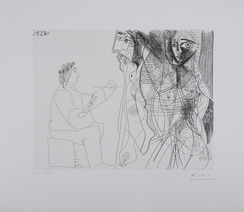 Pablo PICASSO : Les 156, Le Peintre et la femme, Gravure originale signée